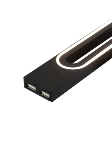 GABI R/USB BLACK | LED Lamp with double USB charger | Lamp: Black | Light: Natural | Voltage: 12V
