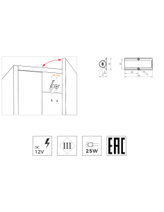 SWITCH FOR DOOR ALUMINUM | Wardrobe light switch with motion detection | Color: Aluminum | Voltage 12V 2