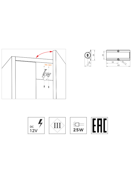 SWITCH FOR DOOR ALUMINUM | Wardrobe light switch with motion detection | Color: Aluminum | Voltage 12V
