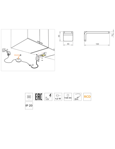LENA BLACK | LED Kitchen Lamp | Lamp: Black | Light: Cool | Voltage: 12V