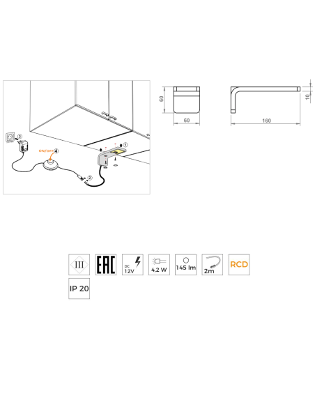 LENA BLACK | LED Kitchen Lamp | Lamp: Black | Light: Cool | Voltage: 12V