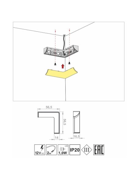 QUAD C BLACK | Angular LED Lamp | Lamp: Black | Light: Natural | Voltage: 12V