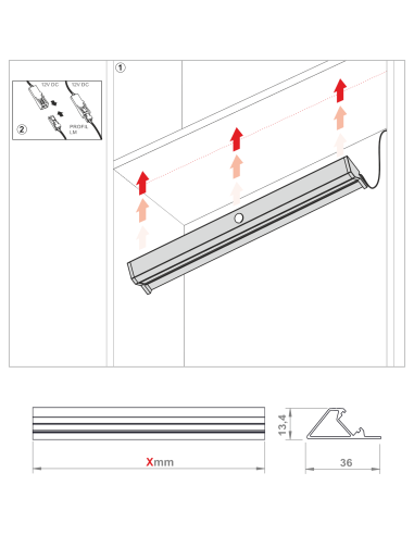 LM PIR PROFILE | LED Profile with PIR motion sensor | Lamp: Aluminum | Light: Natural | L. 50 cm | Voltage: 12V