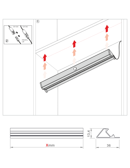LM PIR PROFILE | LED Profile with PIR motion sensor | Lamp: Aluminum | Light: Natural | L. 50 cm | Voltage: 12V