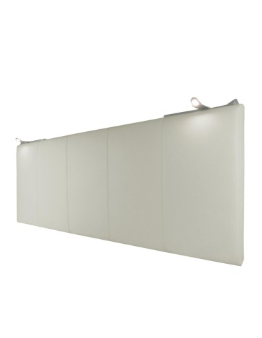 TESTIERA | Spalliera in Ecopelle con 2 Lampade a Led Touch | Colore Surf Ice | Cuciture Righe | Dimensioni L.160 H.60
