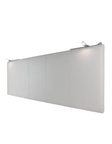 TESTIERA | Spalliera in Ecopelle con 2 Lampade a Led Touch | Colore Grigio | Cuciture Righe | Dimensioni L.160 H.60