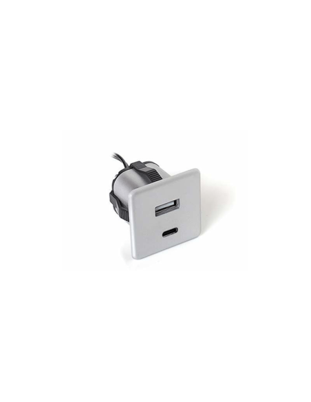 USB/S CHARGER A-C | Doppia presa USB/USBC ad incasso | Colore: Alluminio | Caricatore USB | Voltaggio 12V