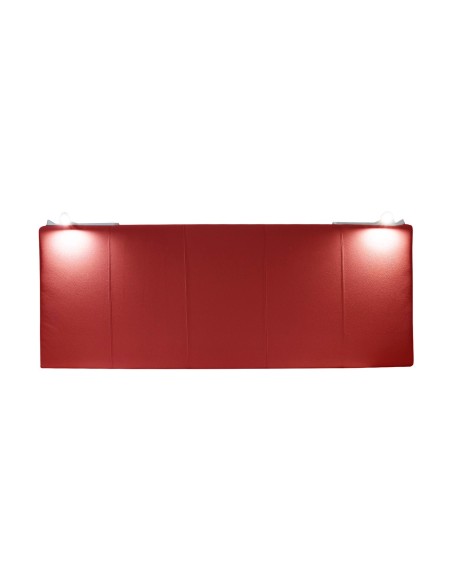 TESTIERA | Spalliera in Ecopelle con 2 Lampade a Led Touch | Colore Rosso | Cuciture Righe | Dimensioni L.160 H.60 |