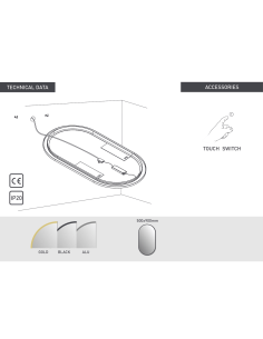 SP19 ORO | Specchio da Parete LED Ovale | Accensione Touch | Dimensioni 50x90cm | Luce: NW 2