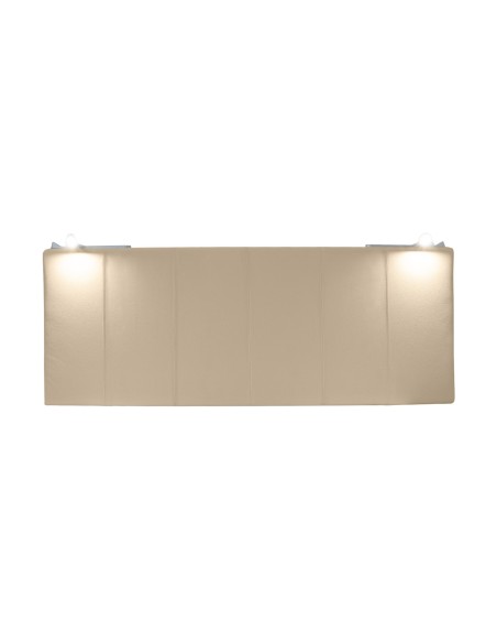 TESTIERA | Spalliera in Ecopelle con 2 Lampade a Led Touch | Colore Caramello | Cuciture Righe | Dimensioni L.180 H.80 |