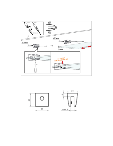 ZETA 3S NZ MASTER | Clip LED per mensola con Interruttore touch |