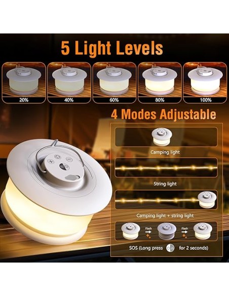 STRING | Lampada + 10mt Catena Luminosa | Luce: Calda | Lampada LED da Esterno Ricaricabile USBC