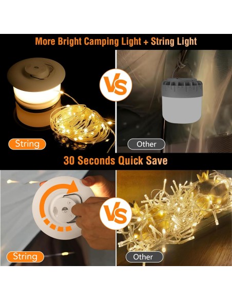 STRING | Lampada + 10mt Catena Luminosa | Luce: Calda | Lampada LED da Esterno Ricaricabile USBC