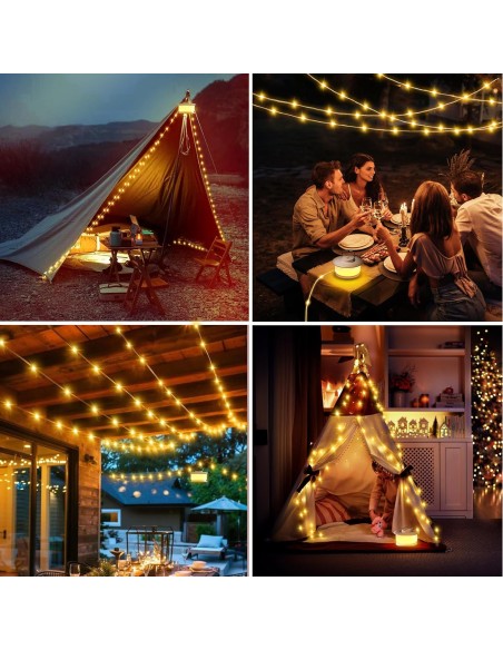 STRING | Lampada + 10mt Catena Luminosa | Luce: Calda | Lampada LED da Esterno Ricaricabile USBC