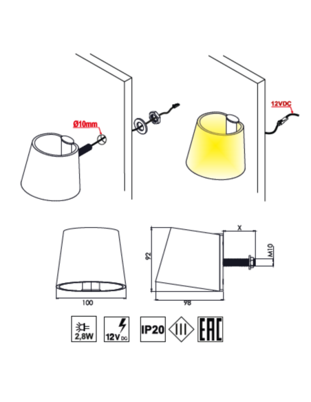 KINKIET II TRASPARENTE | Lampada LED | Lampada: Trasparente | Luce: Naturale | Voltaggio: 12V