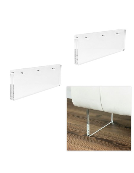 ANNA | SET 2 Transparent Plastic Legs with Mounting Kit | H.7 / L.22 | Floating Bed and Sofa Effect