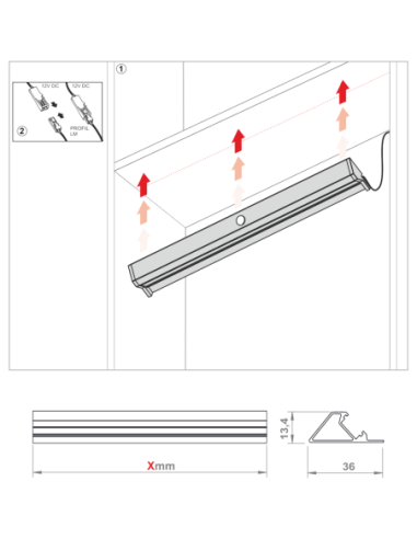 PROFIL LM PIR | LED Profile with PIR motion sensor | Lamp: Aluminum | Light: Cool | L. 30 cm