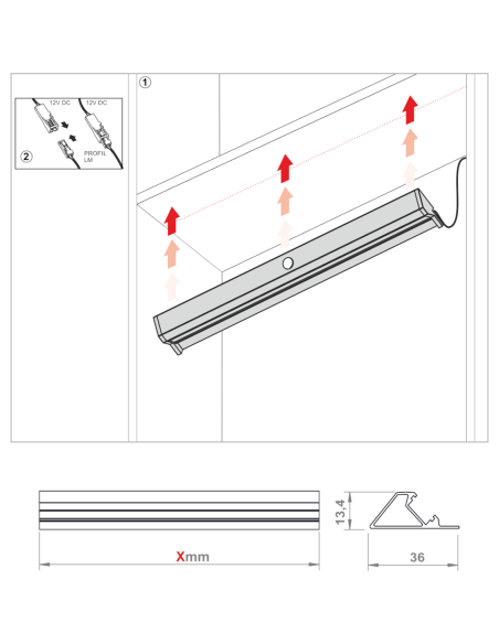 PROFIL LM PIR | LED Profile with PIR motion sensor | Lamp: Aluminum | Light: Cool | L. 30 cm