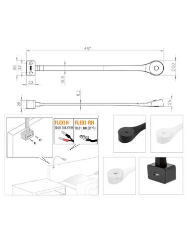 FLEXI-RH USB WHITE | Flexible LED Lamp with USB port | Lamp: White | Light: Natural | Voltage: 12 V