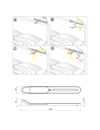 PEAK ALLUMINIO | Lampada LED per camera da letto | Accensione Touch |
