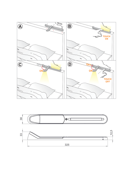 PEAK ALLUMINIO | Lampada LED per camera da letto | Accensione Touch |
