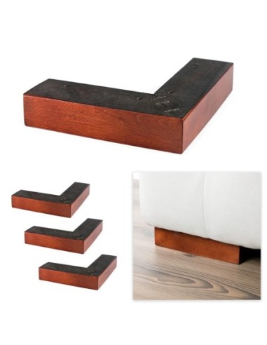 FELANG | SET 4 Piedi in legno e 16 viti | Dimensioni: H.4 -  L.19 cm | Colore: Ciliegio | Piedini per divani