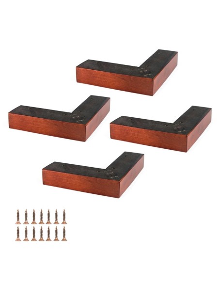 FELANG | SET 4 Piedi in legno e 16 viti | Dimensioni: H.4 -  L.19 cm | Colore: Ciliegio | Piedini per divani