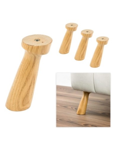 BAOBAB | SET 4 Piedi in legno con piastra e 4 viti | Rovere Naturale | H. 15 cm | Piedini per divani e poltrone