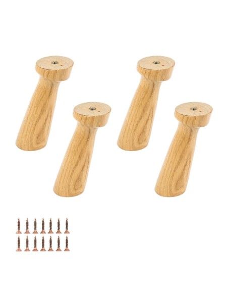 BAOBAB | SET 4 Piedi in legno con piastra e 4 viti | Rovere Naturale | H. 15 cm | Piedini per divani e poltrone