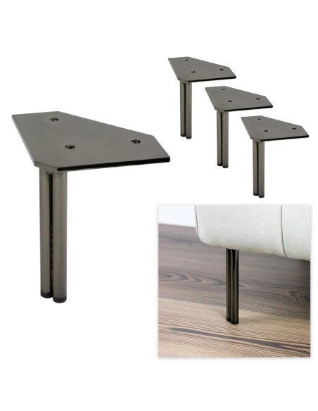TWINNY DOPPIO | SET da 4 Piedi e 16 viti | Nickel Nero | H. 14 | Piedini per divani e poltrone |