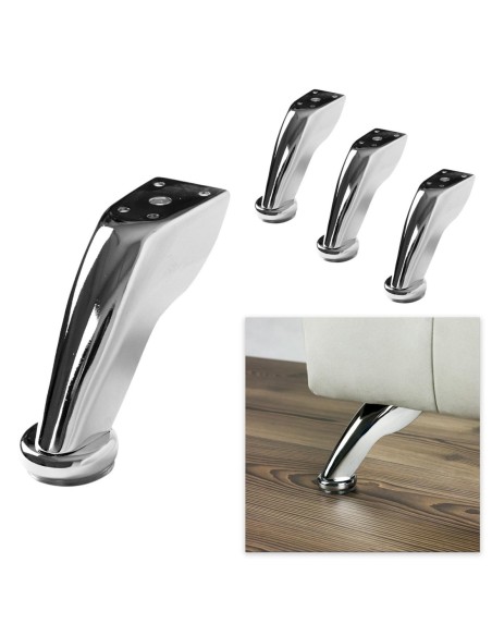 LISBONA | Set of 4 Legs and 16 Screws | Chrome Finish | H.9 cm | Legs for Sofas and Armchairs