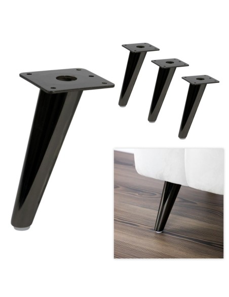 BOWIE | SET da 4 Piedi e 16 viti | Nickel Nero | H.18 | Piedini per divani-poltrone-mobili |