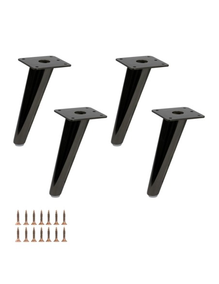 BOWIE | Set of 4 Legs and 16 Screws | Black Nickel Finish | H.18 cm | Legs for Sofas and Armchairs