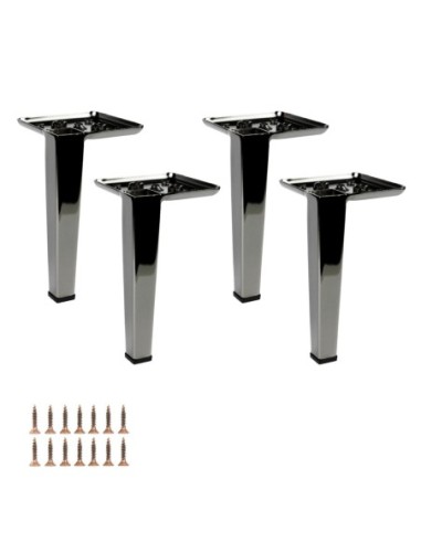 ROMINA | SET 4 Piedi e 16 viti | Nickel Nero | H.17 cm | Piedini per divani-poltrone |