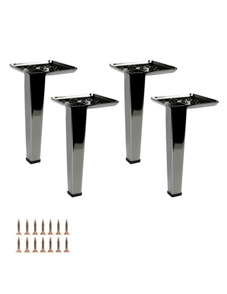 ROMINA | SET 4 Piedi e 16 viti | Nickel Nero | H.17 cm | Piedini per divani-poltrone |
