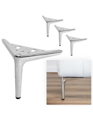 PAKO | Set of 4 Legs and 16 Screws | Chrome Finish | H.15 cm | Legs for Sofas and Armchairs