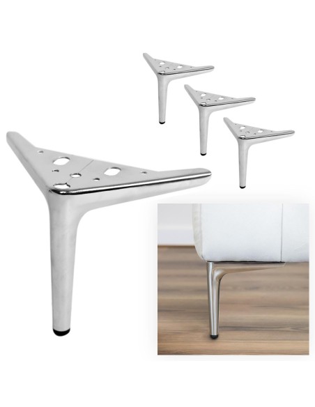 PAKO | Set of 4 Legs and 16 Screws | Chrome Finish | H.15 cm | Legs for Sofas and Armchairs