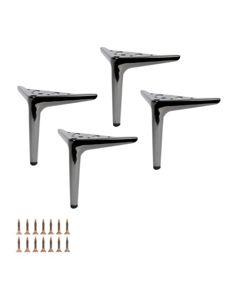 PAKO | SET da 4 Piedi e 16 viti | Nickel Nero | H. 15 | Piedini per divani e poltrone |