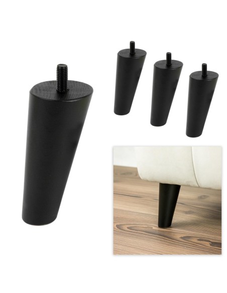 DYLAN | SET of 4 Wooden Legs | Matt Black Color | Height: 12 cm | Sofas and Furniture Wooden Legs