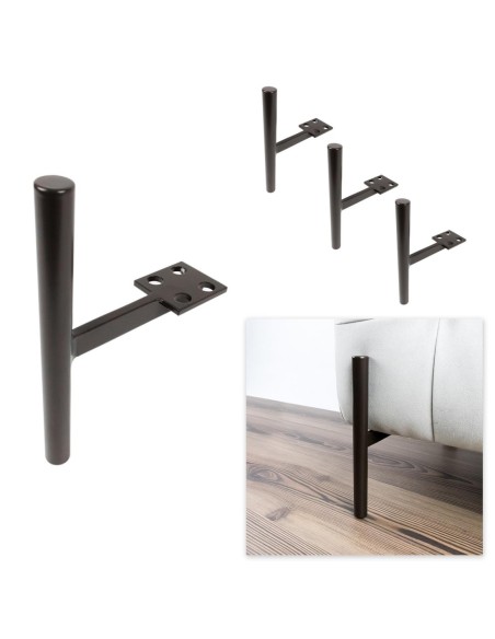 HELSINKI | Set of 4 Legs and 16 Screws | 8019 Finish | H.12,8+10 cm | Legs for Sofas