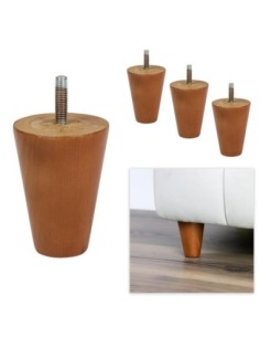 938 CILIEGIO | SET 4 Piedi in Legno con Viti Innestate (10MA) | Altezza 8 cm | Piedini per divani e poltrone
