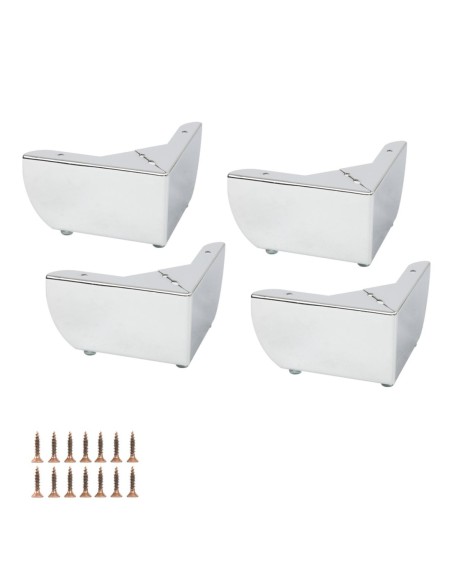 GROSSETO | Set of 4 Legs and 16 Screws | Chrome Finish | H.8,5 / L.15x15 cm | Legs for Sofas and Armchairs