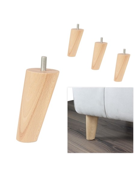 DYLAN | SET 4 Piedi in Legno | Colore Naturale | Altezza 12 cm | Gambe in Legno per divani e mobili