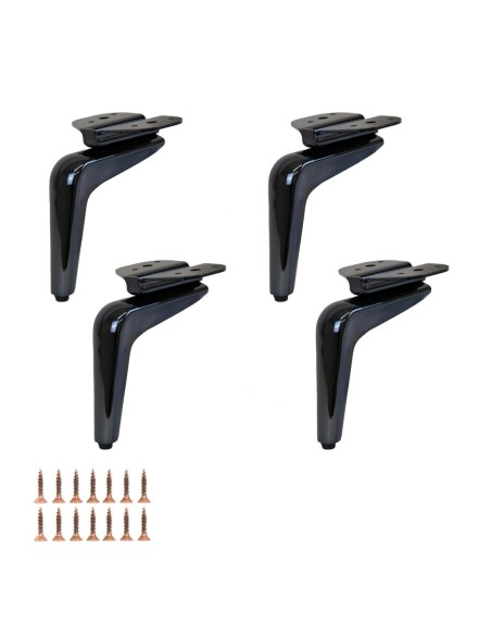 QUEEN | Set of 4 Legs and 16 Screws | Black Nickel Finish | H.14 cm | Legs for Sofas and Armchairs