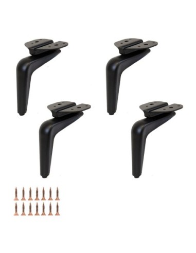 QUEEN | Set of 4 Legs and 16 Screws | Matt Black Finish | H.14 cm | Legs for Sofas and Armchairs