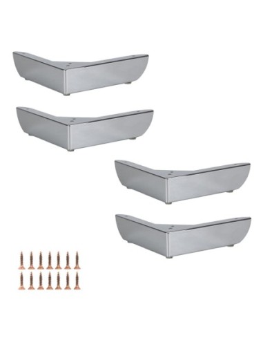 GROSSETO | Set of 4 Legs and 16 Screws | Chrome Finish | H.5,5 / L.20x20 cm | Legs for Sofas and Armchairs