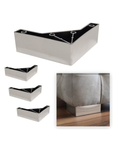 ANGY | SET 4 Piedi e 16 viti | Cromo Lucido | H.5cm L.15X15 cm | Piedini per divani-poltrone