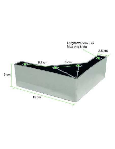 ANGY | SET 4 Piedi e 16 viti | Cromo Lucido | H.5cm L.15X15 cm | Piedini per divani-poltrone