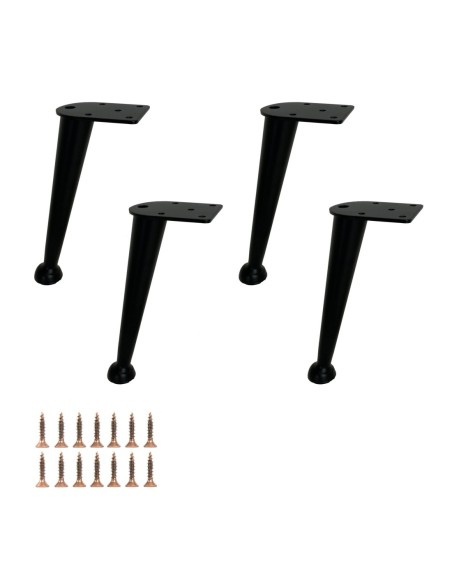 LILLI | Set of 4 Legs and 16 Screws | Matt Black Finish | H.20 cm | Legs for Sofas and Armchairs