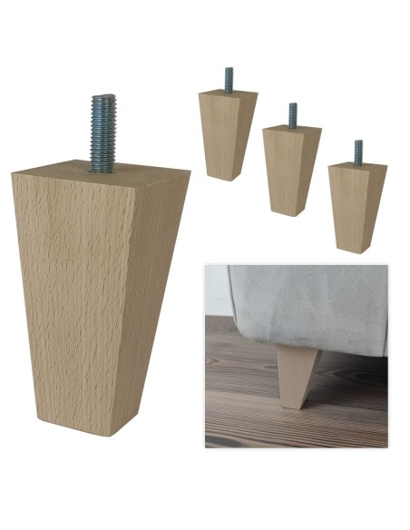 ENIGMA | SET 4 Piedi in Legno | Colore Naturale | Altezza 9,5 cm | Gambe in Legno per divani e mobili